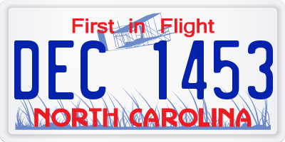 NC license plate DEC1453