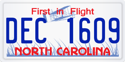 NC license plate DEC1609