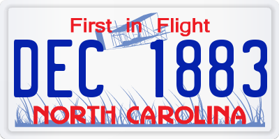 NC license plate DEC1883