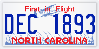 NC license plate DEC1893
