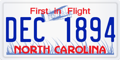 NC license plate DEC1894