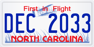 NC license plate DEC2033