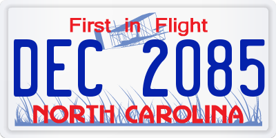 NC license plate DEC2085