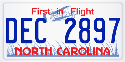 NC license plate DEC2897