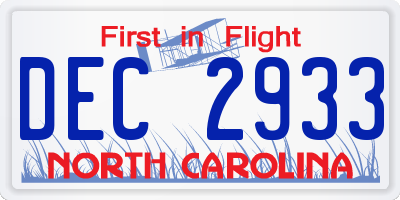 NC license plate DEC2933