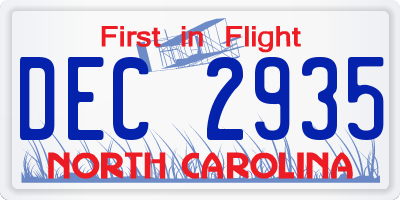 NC license plate DEC2935