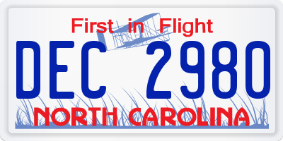 NC license plate DEC2980