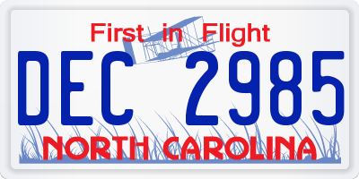 NC license plate DEC2985