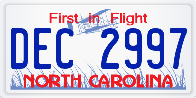 NC license plate DEC2997