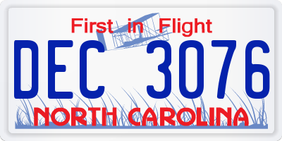 NC license plate DEC3076