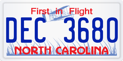 NC license plate DEC3680