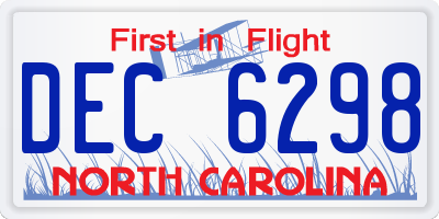 NC license plate DEC6298