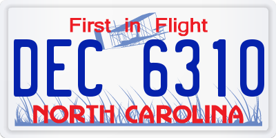NC license plate DEC6310