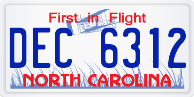 NC license plate DEC6312