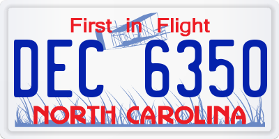 NC license plate DEC6350