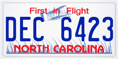 NC license plate DEC6423