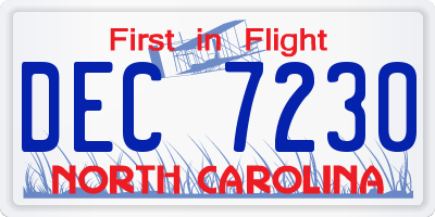 NC license plate DEC7230