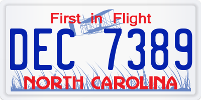 NC license plate DEC7389