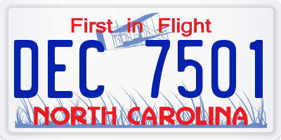 NC license plate DEC7501