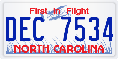 NC license plate DEC7534