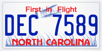 NC license plate DEC7589
