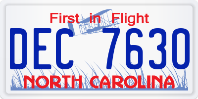 NC license plate DEC7630