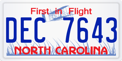 NC license plate DEC7643