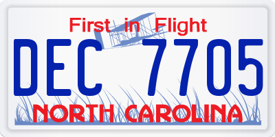 NC license plate DEC7705