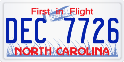 NC license plate DEC7726