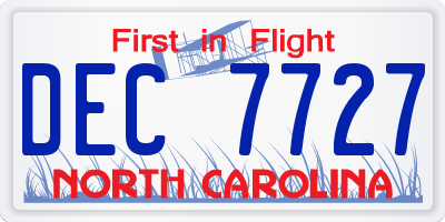 NC license plate DEC7727