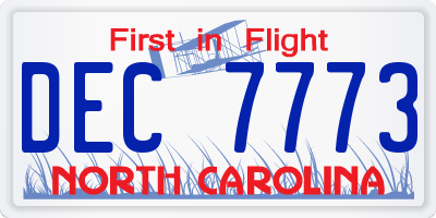 NC license plate DEC7773