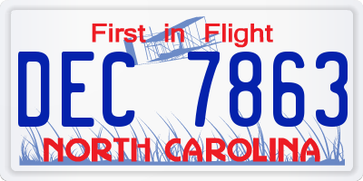 NC license plate DEC7863