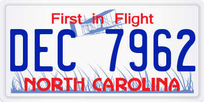 NC license plate DEC7962