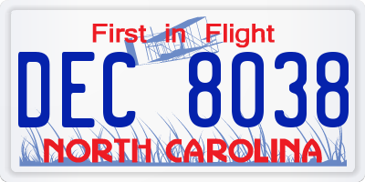 NC license plate DEC8038