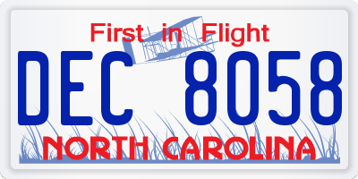 NC license plate DEC8058