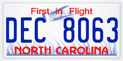 NC license plate DEC8063