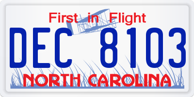 NC license plate DEC8103