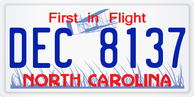 NC license plate DEC8137