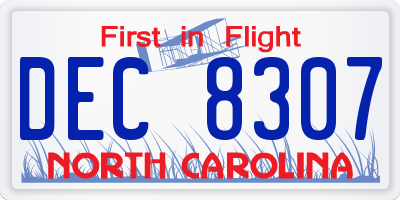 NC license plate DEC8307