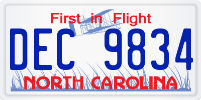 NC license plate DEC9834