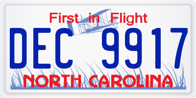 NC license plate DEC9917