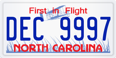 NC license plate DEC9997