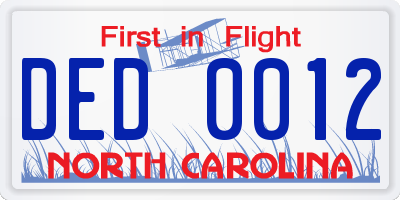 NC license plate DED0012
