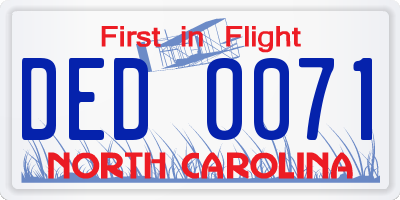 NC license plate DED0071