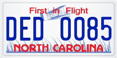 NC license plate DED0085