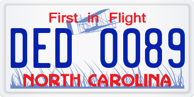 NC license plate DED0089
