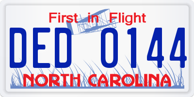 NC license plate DED0144