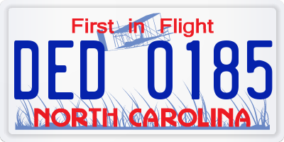 NC license plate DED0185