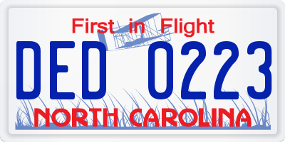 NC license plate DED0223