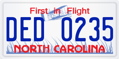 NC license plate DED0235